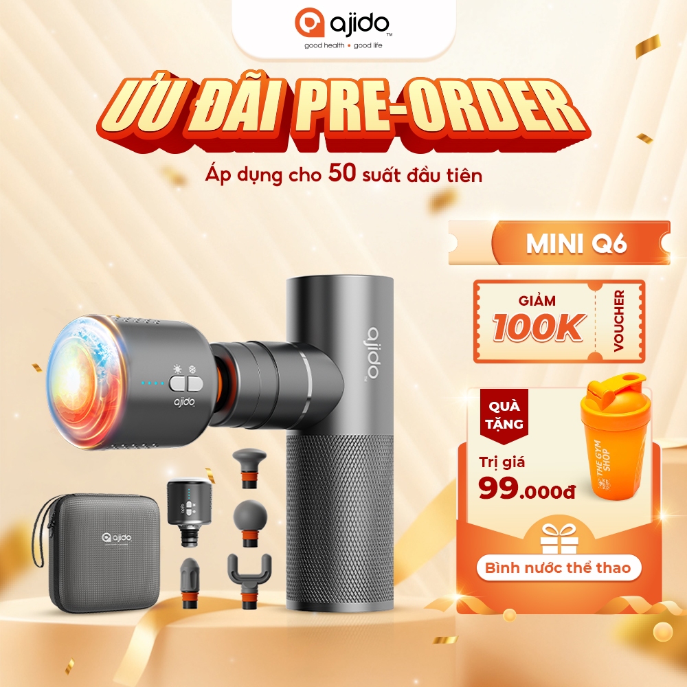 Máy massage mini cầm tay Cao Cấp Ajido MINI Q6 - Mát Xa Chuyên Sâu, Giảm Đau Nhức Cơ, Tích Hợp Đầu Massage Nóng & Lạnh