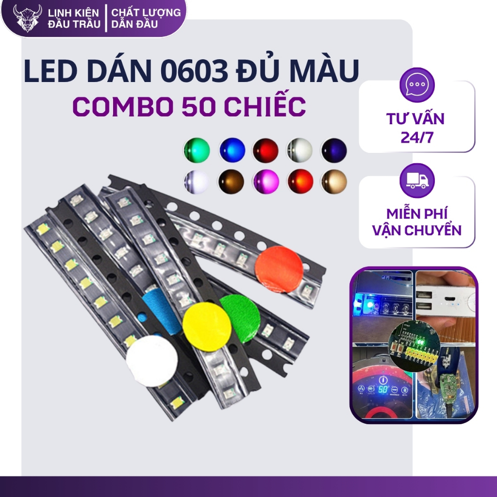 0603 LED dán 0603 đủ các màu 50 chiếc linh kiện đầu trâu