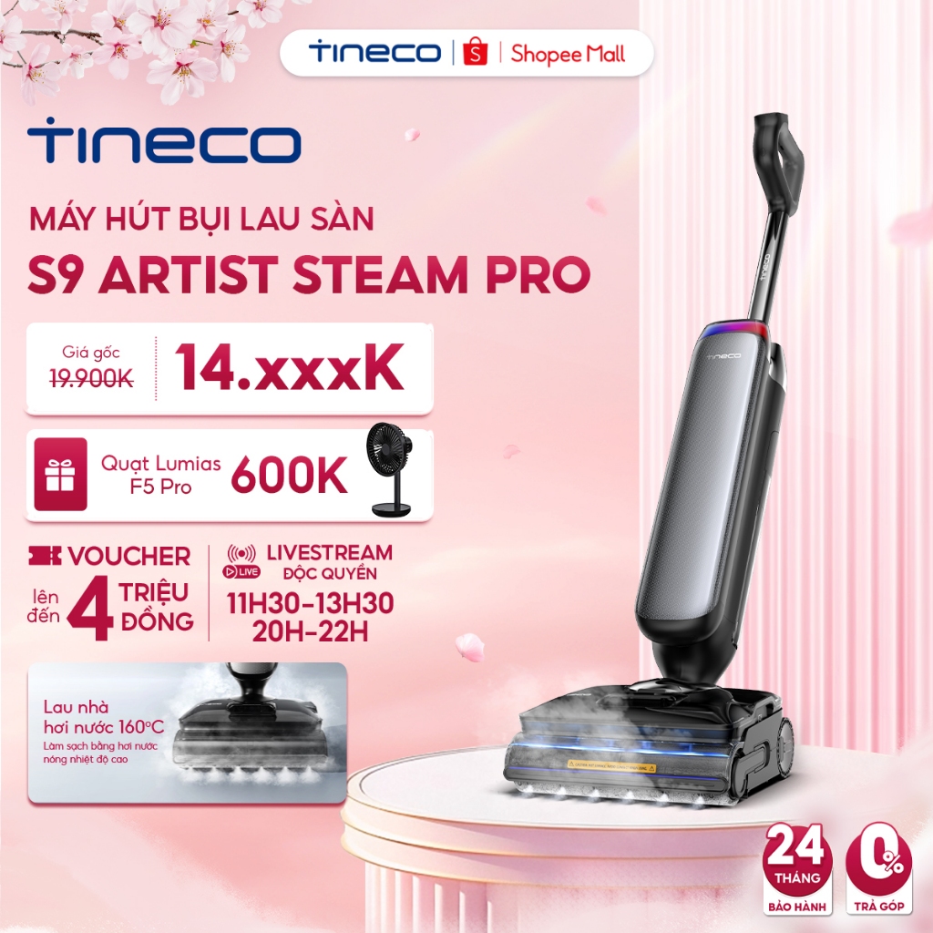 Máy hút bụi lau sàn hơi nước nóng Tineco Floor One S9 Artist Steam Pro / S9 Artist Steam 22000pa - Bảo Hành 24 Tháng