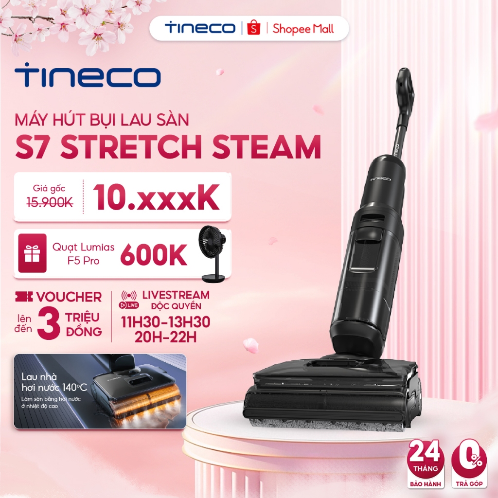 Máy hút bụi lau sàn hơi nước nóng Tineco FLOOR ONE S7 Stretch Steam - 22000Pa - Hoạt động lên đến 80 phút - Gập phẳng