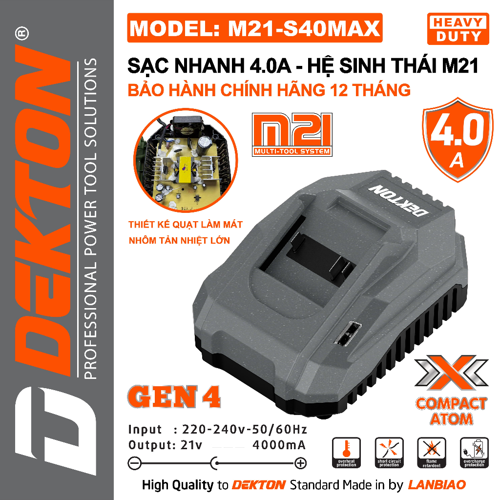 Đế sạc pin nhanh Dekton 21V 4ah đủ màu - Pin 4ah Dekton M21-S40MAX M21-S40PRO M21-S40CP
