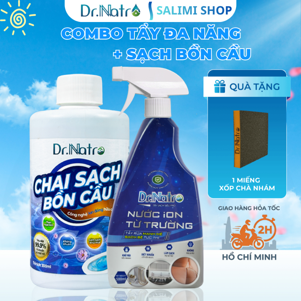 COMBO Siêu Tẩy Đa Năng Dr.Natro & Chai Sạch Bồn Cầu Dr.Natro + tặng 1 miếng chà nhám