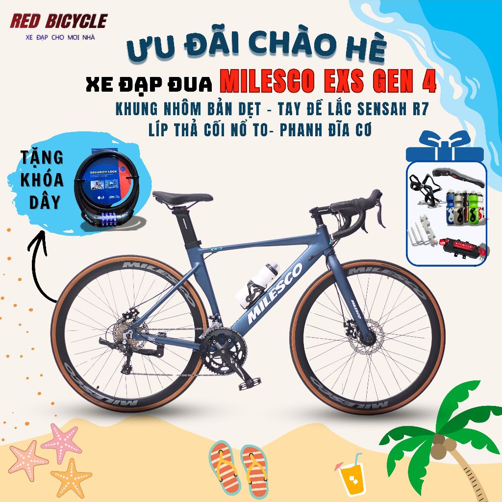 Xe Đạp Road Đua Milesco EXS và Touring Milesco EXT Khung Nhôm Dẹp - Có Cối Nổ- Mẫu mới 2026