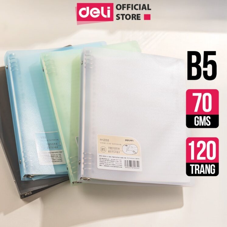 Sổ bìa còng kèm lõi Deli gáy lò xo khổ A5/B5 có phân trang và sticker đi kèm làm planner bullet jour