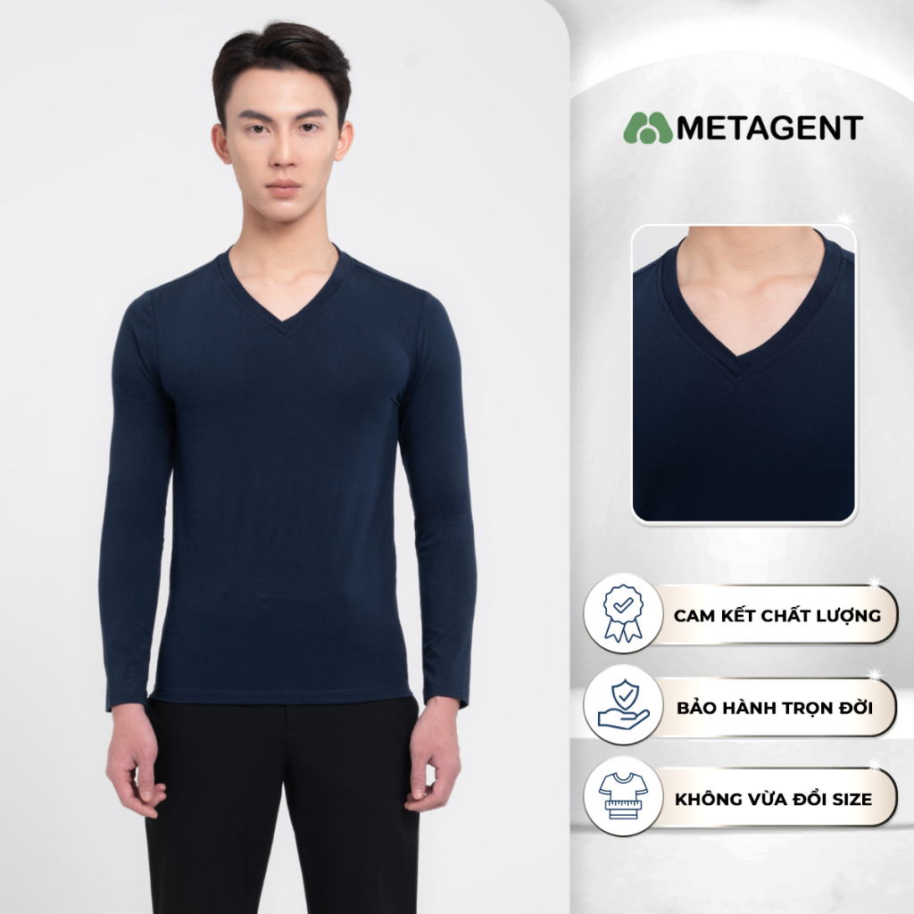 Áo thun dài tay cổ V nam dáng Slim Fit Metagent MS 58E3776