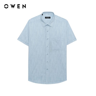 Owen - Áo sơ mi ngắn tay Plus size AF255001NT màu Xanh nhạt chất liệu Spandex