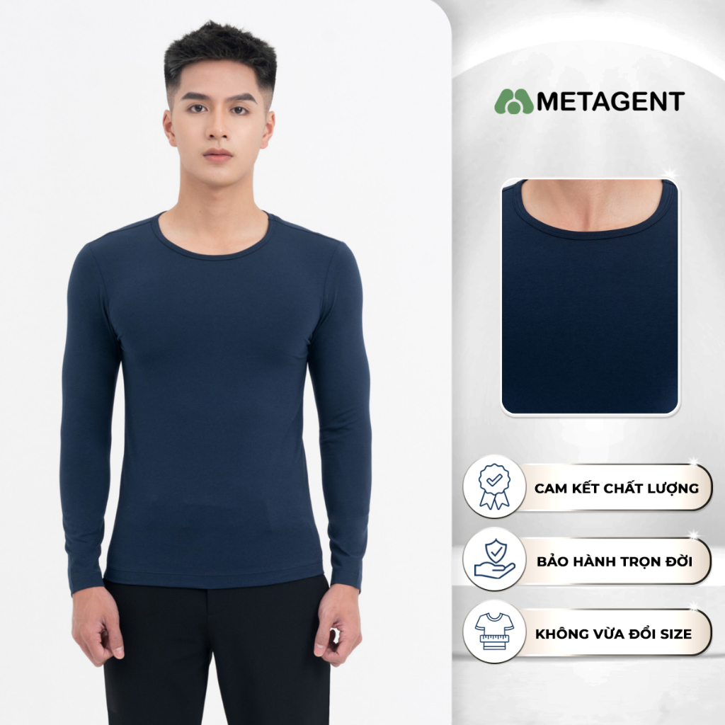 Ao thun nam cổ tròn dài tay dáng slim fit Metagent MS 58E3655