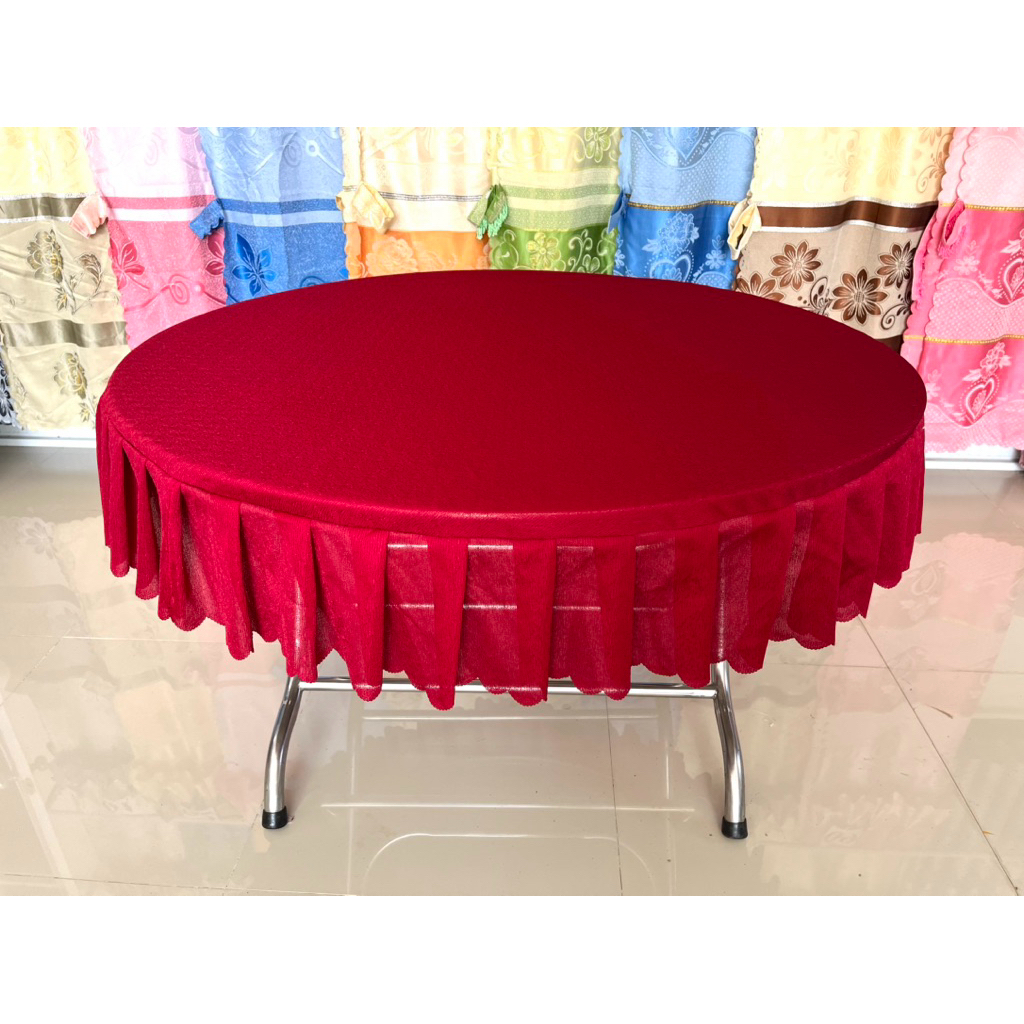 Khăn trải bàn tròn 1m2 xếp li, thun xốp vân gỗ