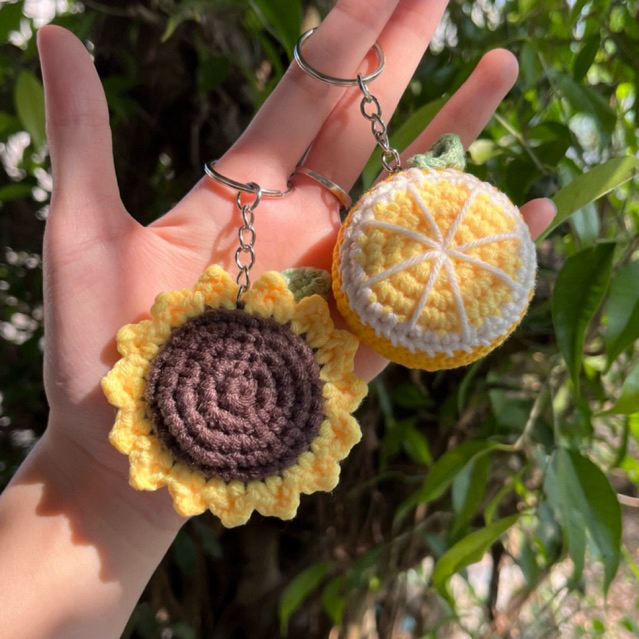 🧶Móc khoá hình quả cam bằng len, móc khoá bông hoa hướng dương nhồi bông, móc khoá nhồi bông cute