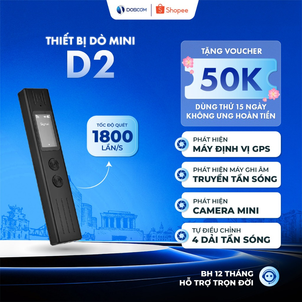 Doscom D2 – Máy Dò Camera Quay Lén, Thiết Bị Nghe Lén, GPS Ẩn | Quét Nhanh, Độ Nhạy Cao, Pin 10–15H