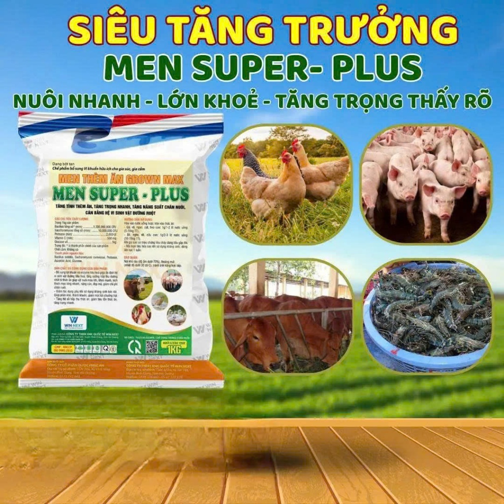 Mua 2 Tặng 2 Men Thèm Ăn Super - plus,Men Tăng Trọng Grown Max Super Plus 1KG – Men Sống Tiêu Hóa Ch