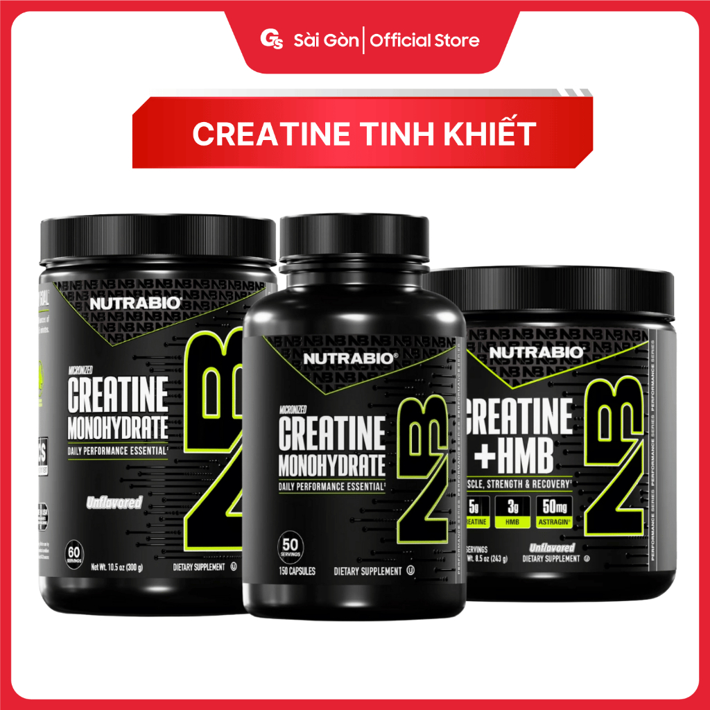 Bột tăng sức mạnh NutraBio Micronized Creatine, hỗ trợ tập gym, bơm phồng cơ bắp - Gymstore