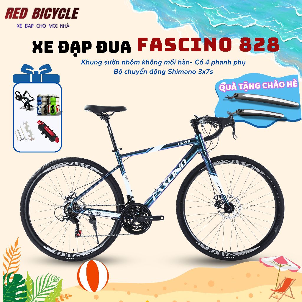 Xe Đua Fascino 828 Khung Nhôm không mối hàn| Xe Đạp Road Bike Tay Cong Đề Shimano có Phanh Phụ