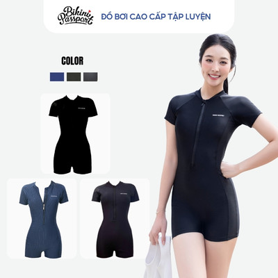 Đồ bơi một mảnh nữ tay ngắn ôm dáng trẻ trung đi bơi - Bikini Passport - BS400_BL