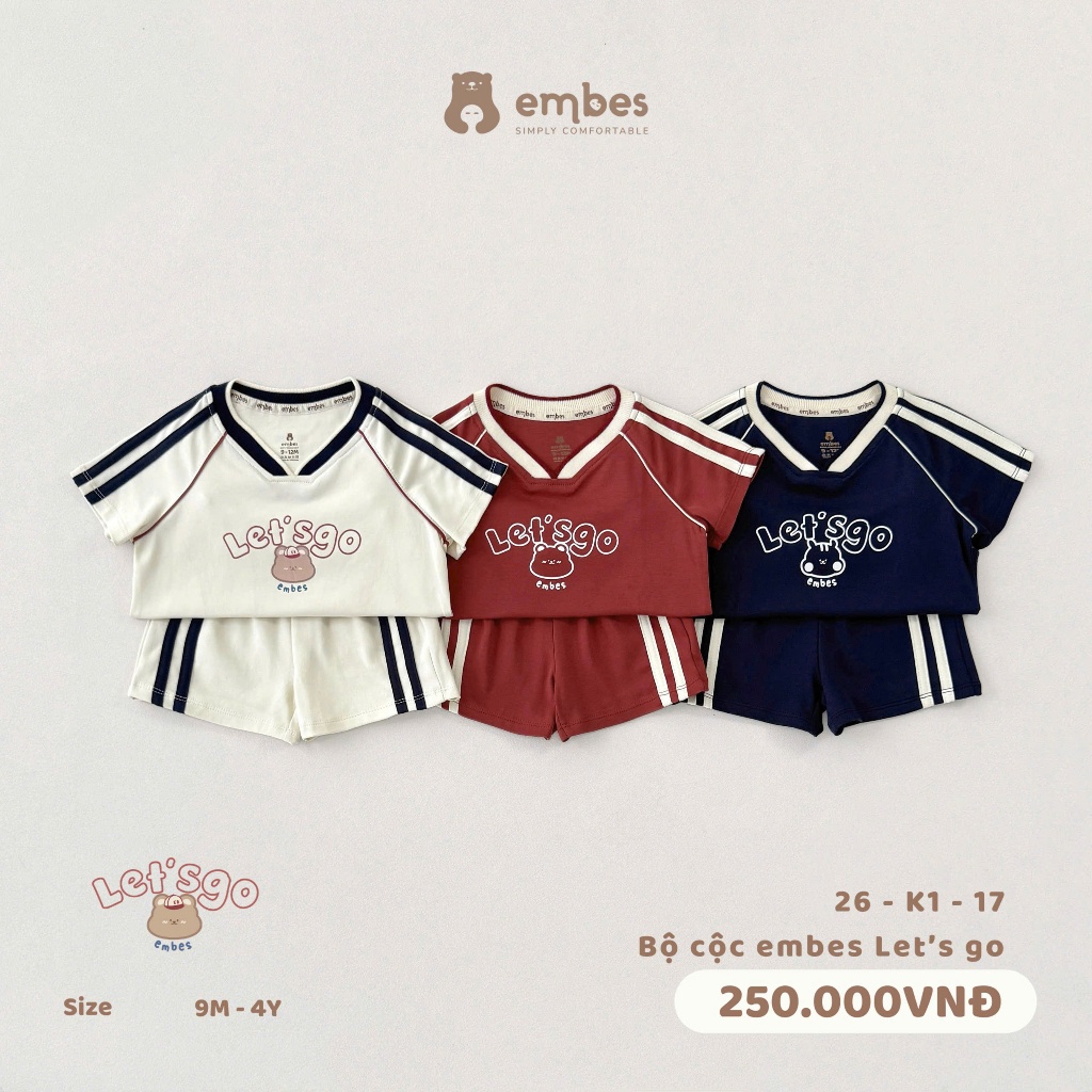 Bộ Cộc Tay Embes Let's go Cho Bé Trai chính hãng - 26-K1-17