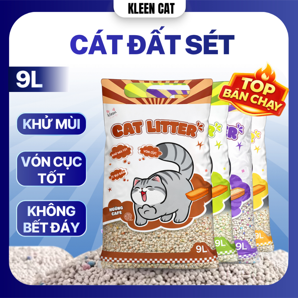 [Kleen Cat] Cát Vệ Sinh Cho Mèo Cat Litter Kleen, Cát Mèo Siêu Vón Cục túi 9L - CM01
