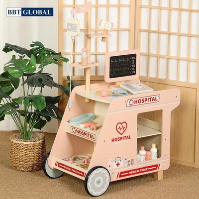 [ TẶNG TẠP DỀ BÁC SĨ] Đồ chơi bác sỹ gỗ có xe đẩy cao cấp BBT GLOBAL