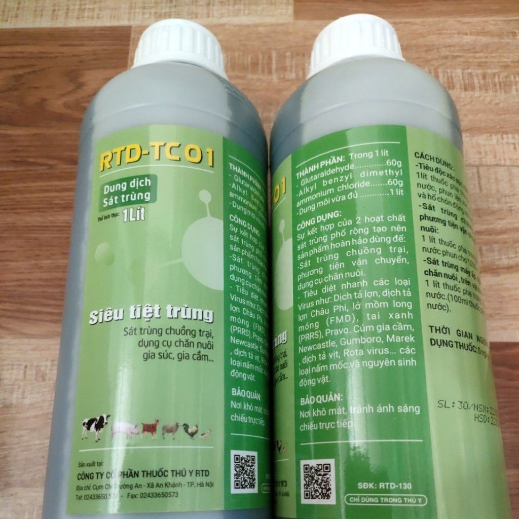 2 lít Sát trùng chuồng trại chăn nuôi RTD TC01 siêu tiệt trùng hiệu quả.