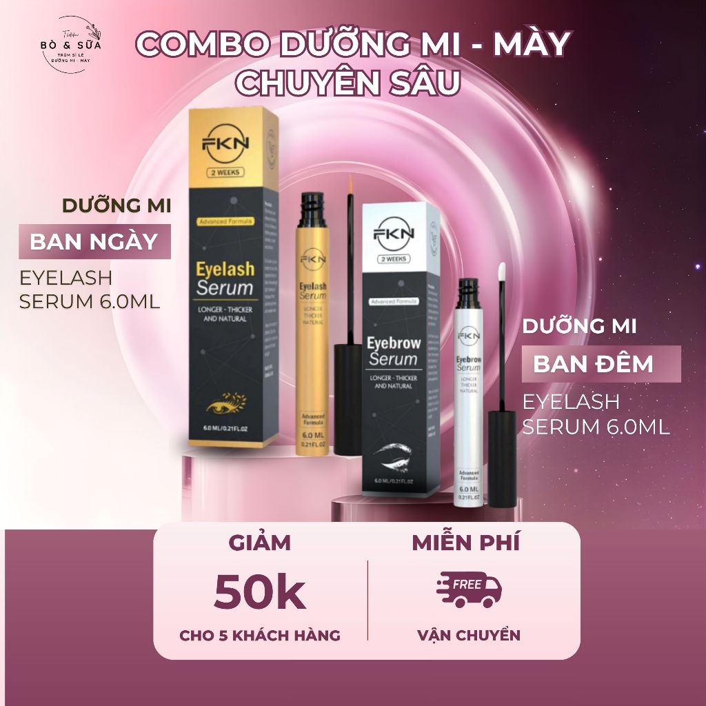 Combo Dưỡng Mi, Mày FKN X5 - 6ml | Dày Mi – Rậm Mày – Giảm Rụng Gấp 5 Lần [HOT 2026]
