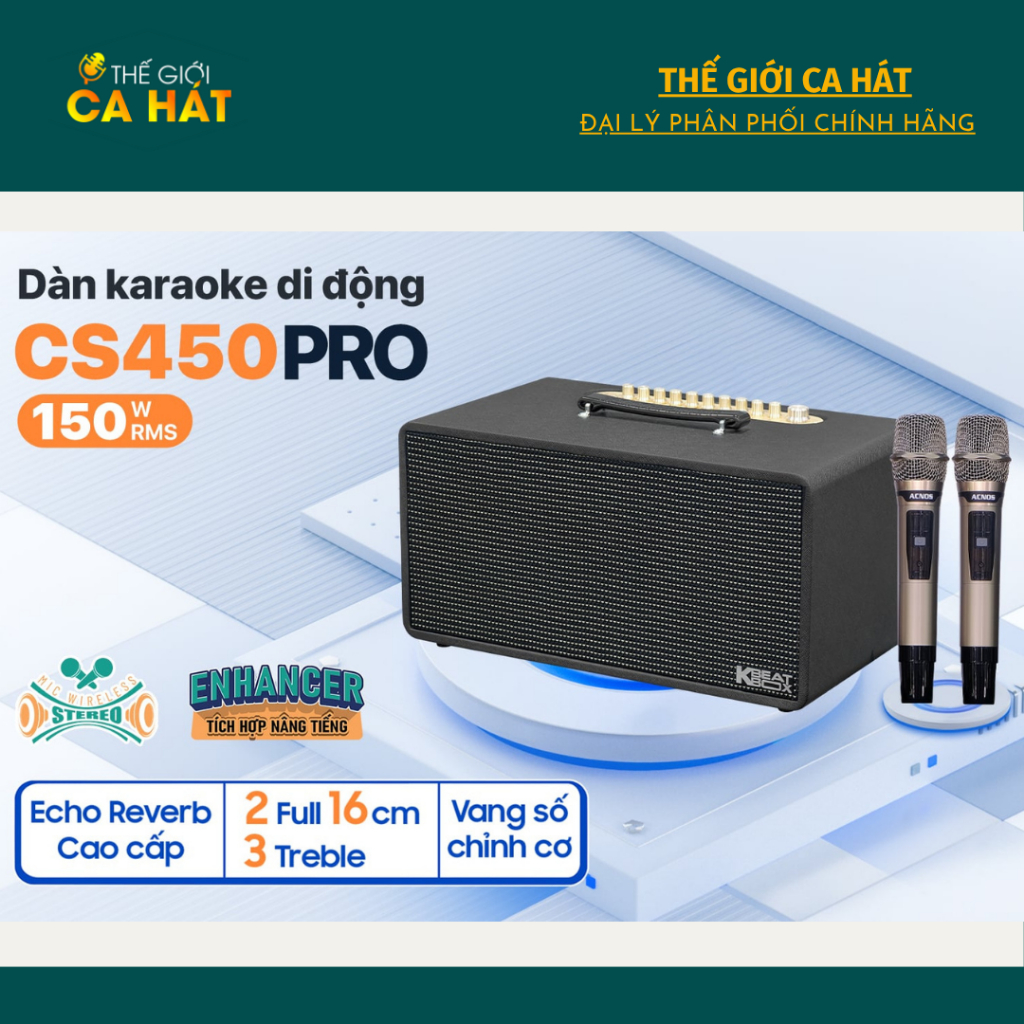 Dàn âm thanh di động 150W CS366Plus /CS450 PRO kèm Micro - Loa Karaoke thông minh ACNOS Soncamedia