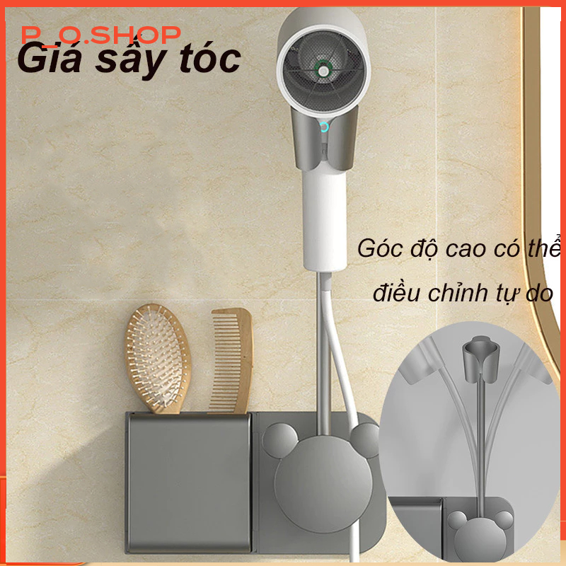 【🔥Rẻ】Kệ Treo Máy Sấy Tóc Phòng Tắm，Giá đựng máy sấy tóc treo tường，Lắp đặt không cần khoan