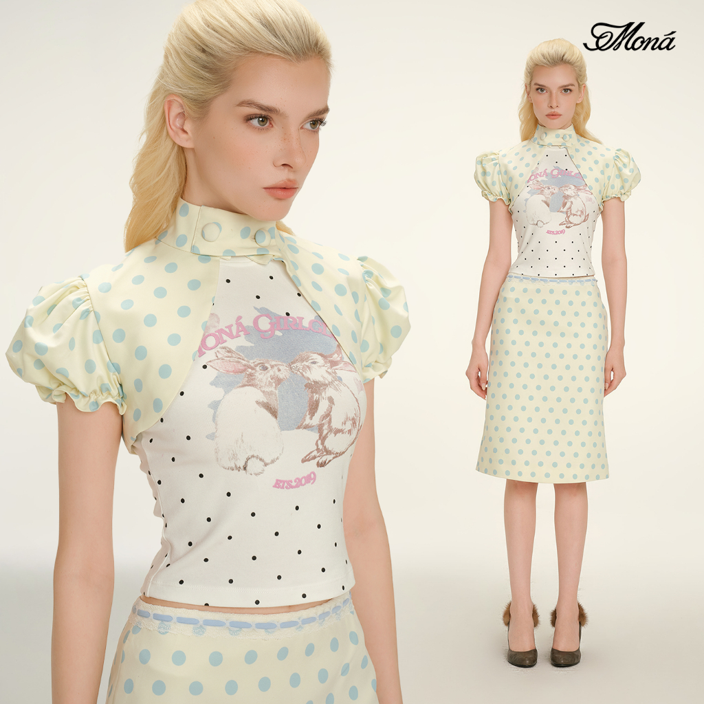 Áo khoác nữ MONÁ Áo khoác tay phồng chấm bi chất kate - MIMOSA Top