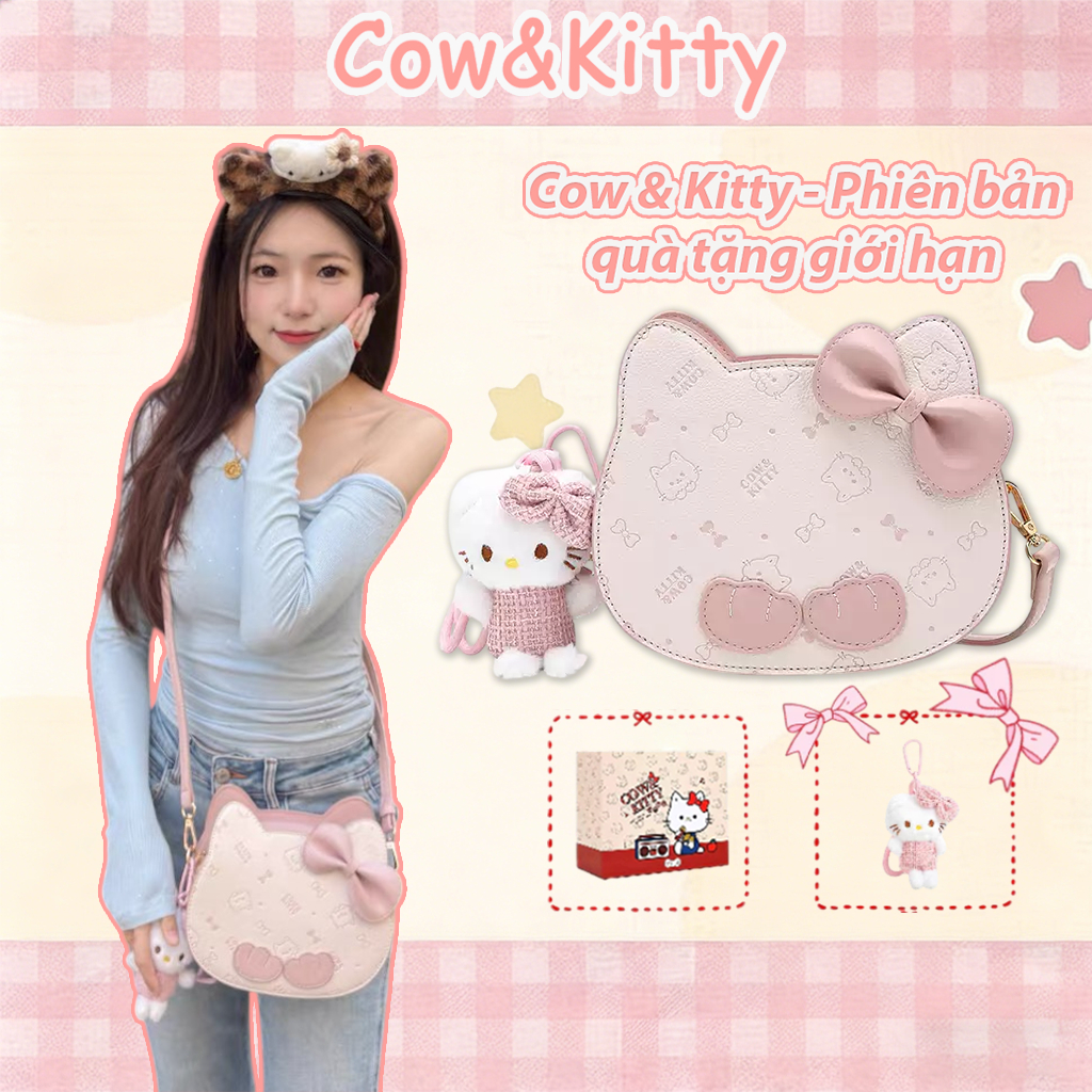 COW&KITTY Túi Đeo Chéo Màu Hồng Túi Mèo Kitty Dễ Thương Dành Cho Nữ Đeo Vai