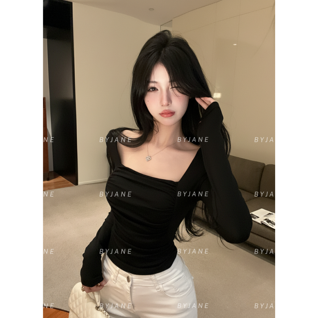 (XẢ KHO) Áo Thun Nữ Dài Tay Ôm Body Cổ Vuông Nhún Trước Chất Thun Mịn Co Dãn 4 Chiều BYJANE - 711 | BigBuy360 - bigbuy360.vn