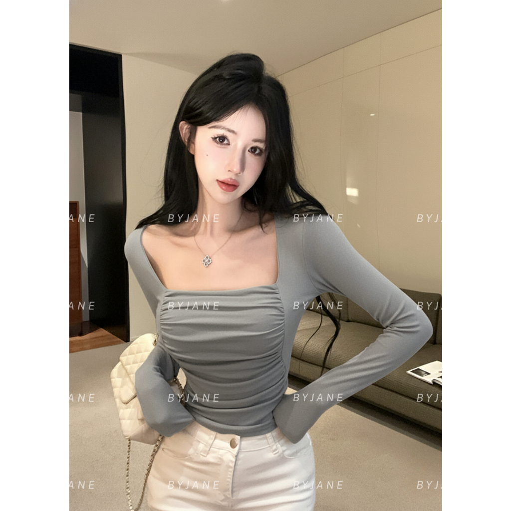 (XẢ KHO) Áo Thun Nữ Dài Tay Ôm Body Cổ Vuông Nhún Trước Chất Thun Mịn Co Dãn 4 Chiều BYJANE - 711 | BigBuy360 - bigbuy360.vn