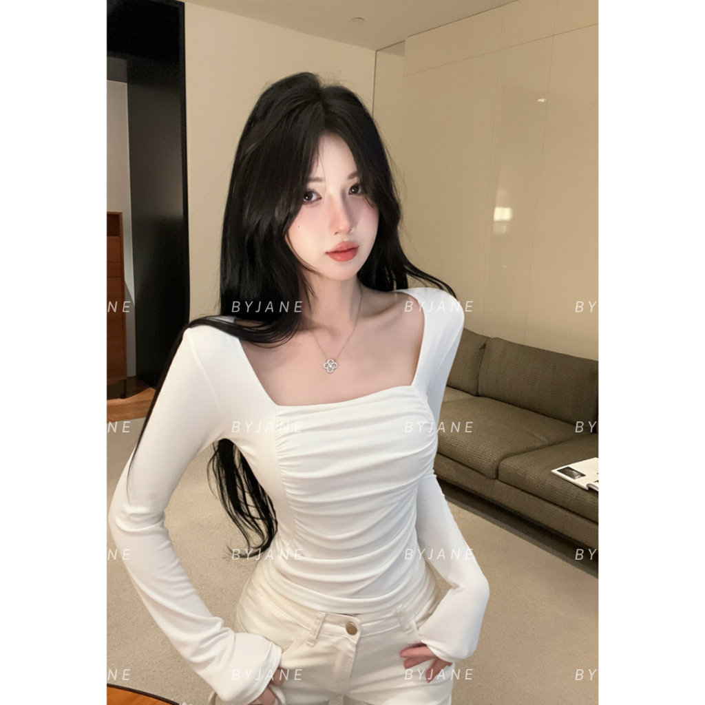 (XẢ KHO) Áo Thun Nữ Dài Tay Ôm Body Cổ Vuông Nhún Trước Chất Thun Mịn Co Dãn 4 Chiều BYJANE - 711 | BigBuy360 - bigbuy360.vn