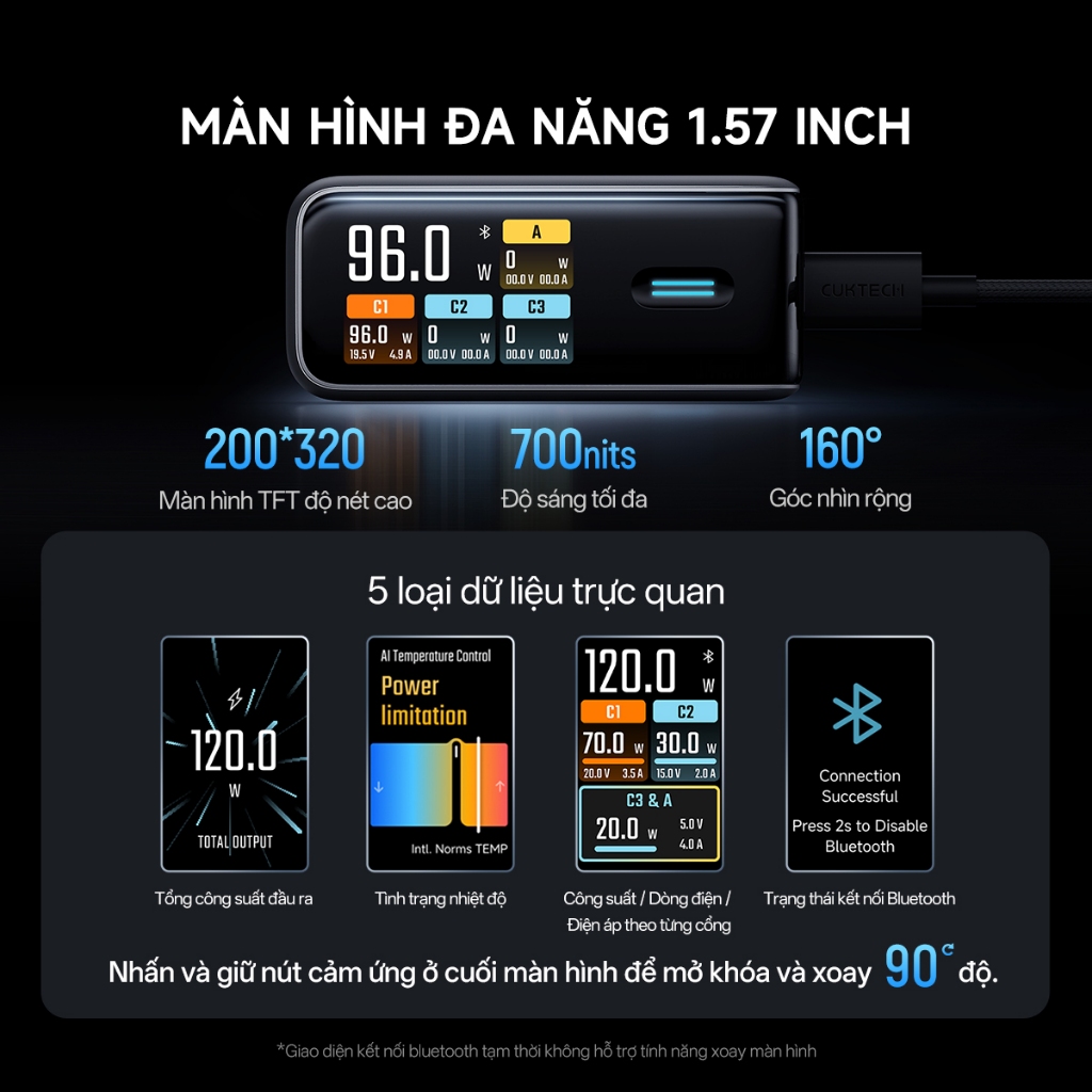 Củ Sạc Nhanh CUKTECH GaN 120W 4 Cổng Điều Khiển App Mi Home Cho Laptop/MacBook/iP 17/16/15 Pro Max/Xiaomi 17/Samsung S26 | BigBuy360 - bigbuy360.vn