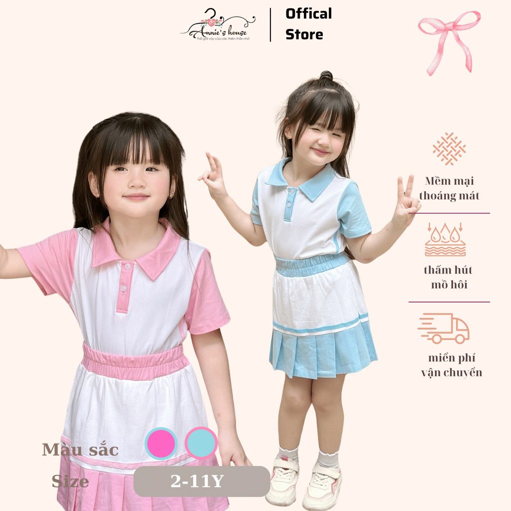 Đồ thun thiết kế bé gái Annie's house - Set Active Chic Thể Thao váy xếp pli