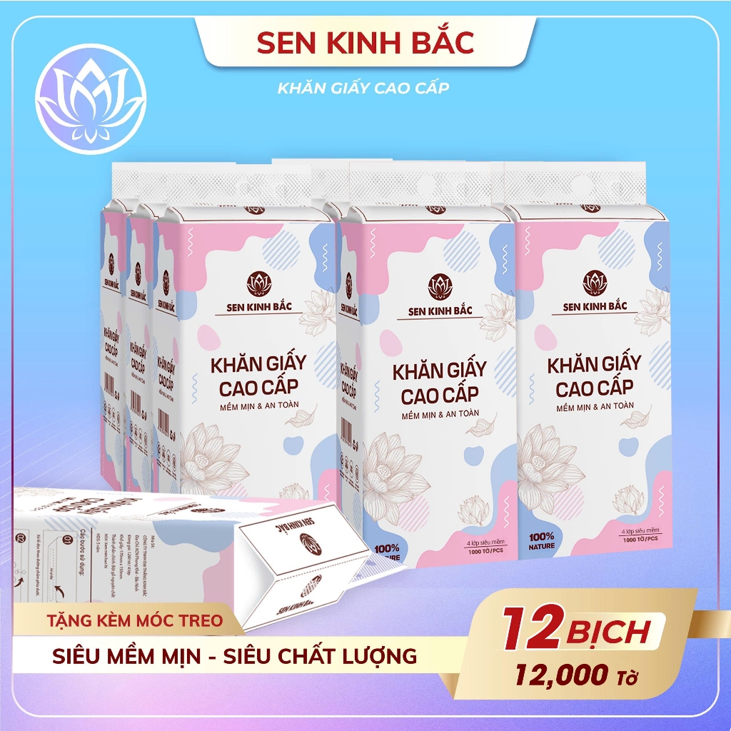 [ THÙNG 12 BỊCH ] Giấy rút đáy Sen Kinh Bắc 1000 tờ 4 lớp mềm mịn, giấy đa năng treo tường thành phần bột gỗ tự nhiên