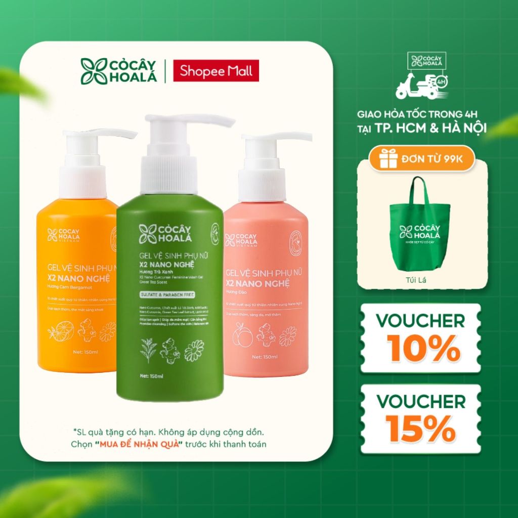 [HỎA TỐC] [LIVE KOL] Dung Dịch Vệ Sinh Cỏ Cây Hoa Lá Gel x2 Nano Nghệ Phiên Bản Mới 150ml
