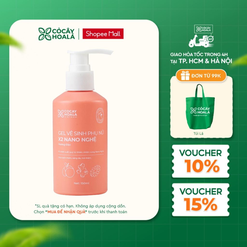 [HỎA TỐC] Dung Dịch Vệ Sinh Cỏ Cây Hoa Lá Gel x2 Nano Nghệ Làm Sạch, Củng Cố Lợi Khuẩn 150ml Cho Da 