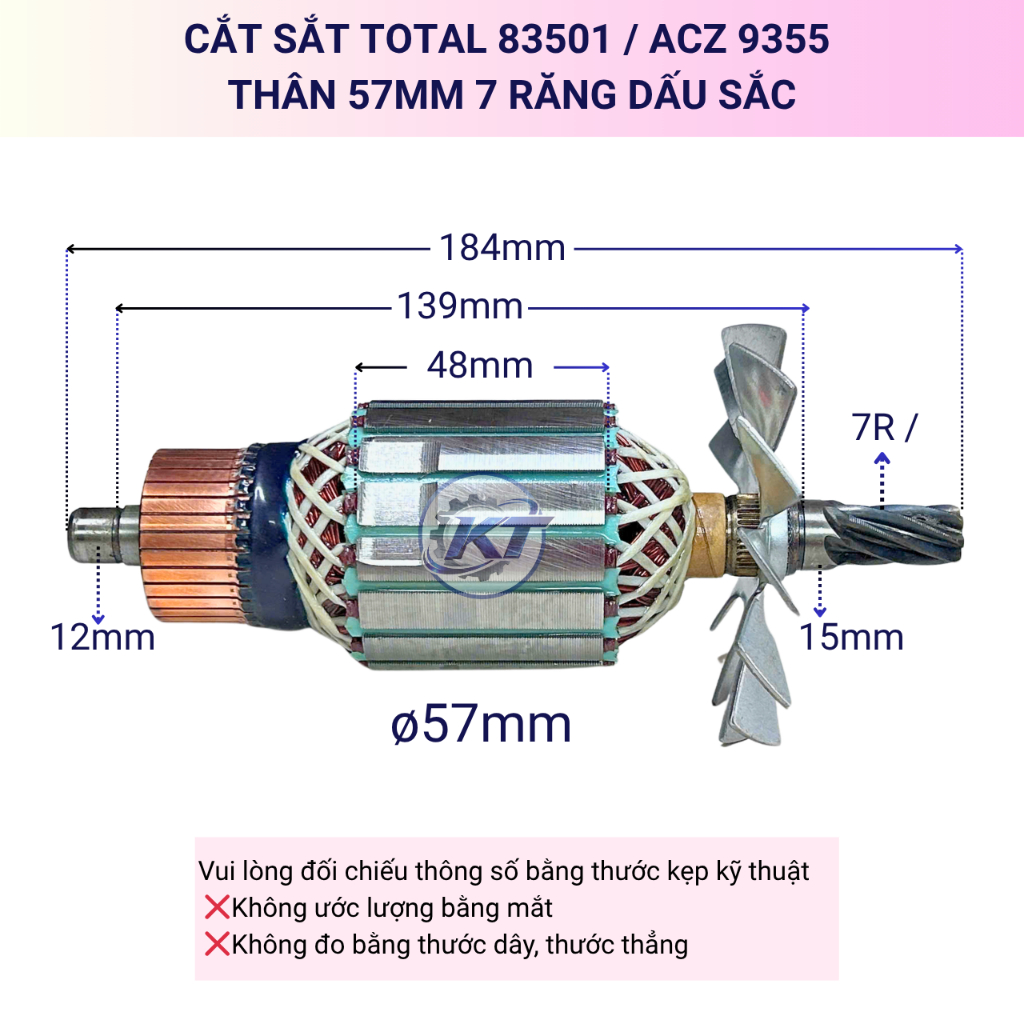 Rotor (ruột) cắt sắt TOTAL 83501 - ACZ 9355, thân 57mm 7 răng dấu sắc