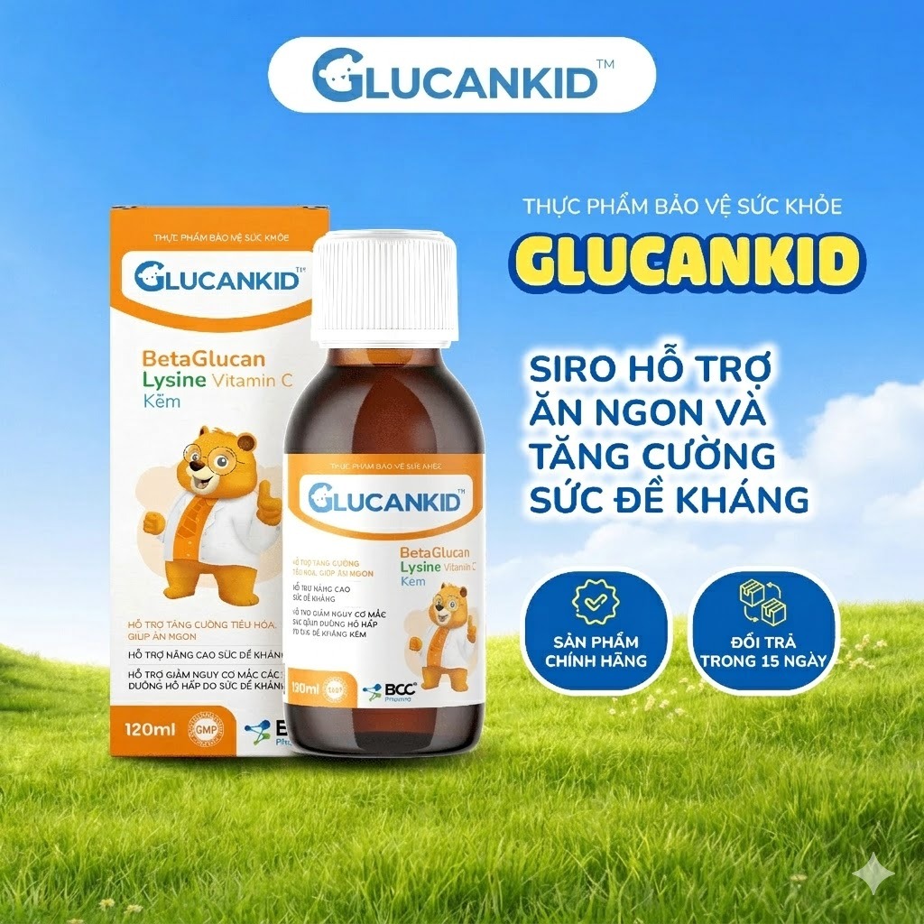 TPBVSK Glucankid chai 120ml - Siro ăn ngon tăng sức đề kháng, giảm nguy cơ mắc bệnh hô hấp cho bé - 