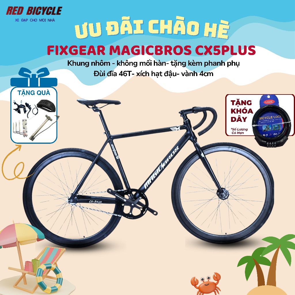 Xe Đạp Fixed Gear MagicBros CX5 PLUS- Khung Nhôm Không Mối Hàn, Có Tặng Phanh Phụ - Xe Đạp Thể Thao