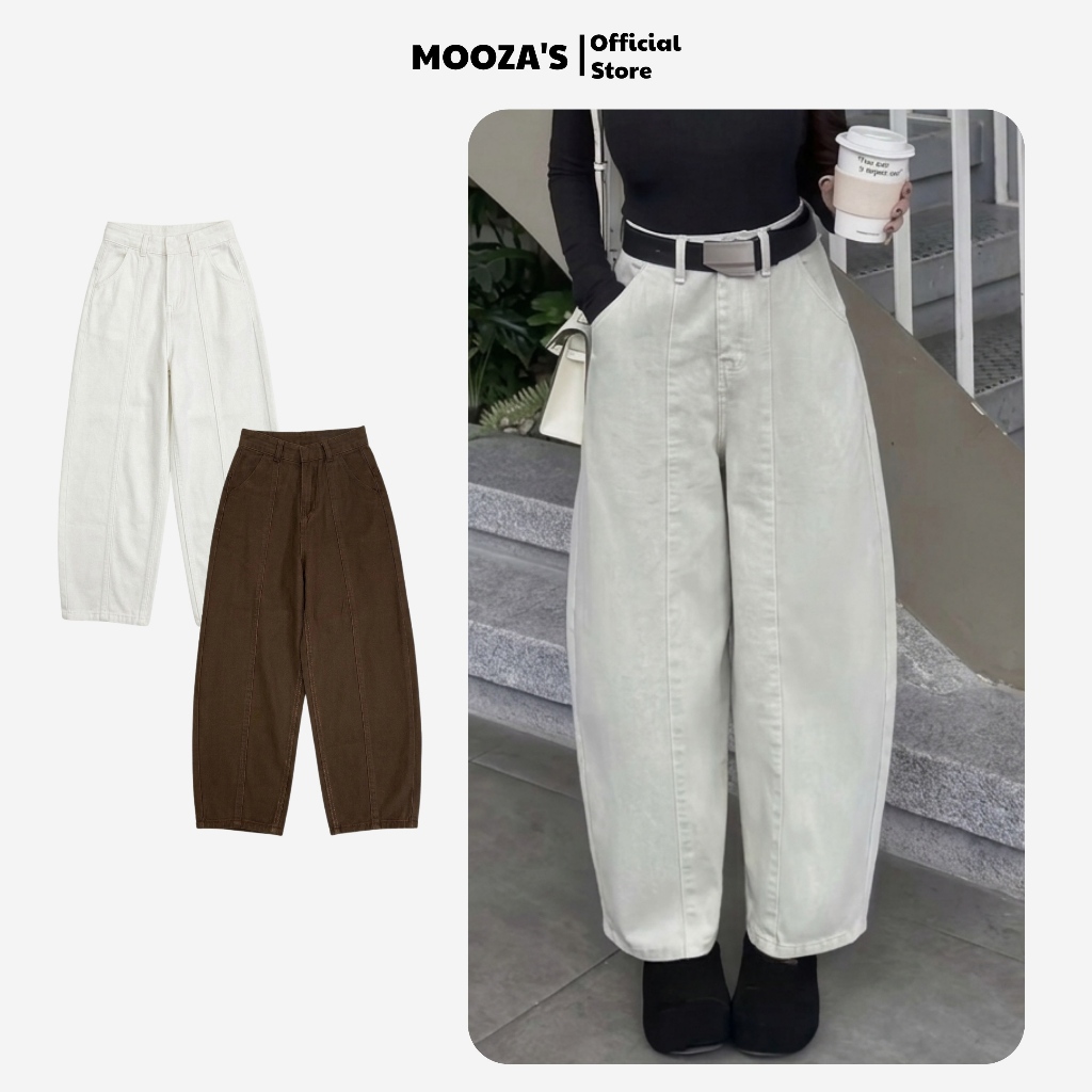 Quần Baggy Jeans Ống Cong Mooza Studio - Quần Jean Nữ Form Rộng Barrel Pants Streetwear Cao Cấp