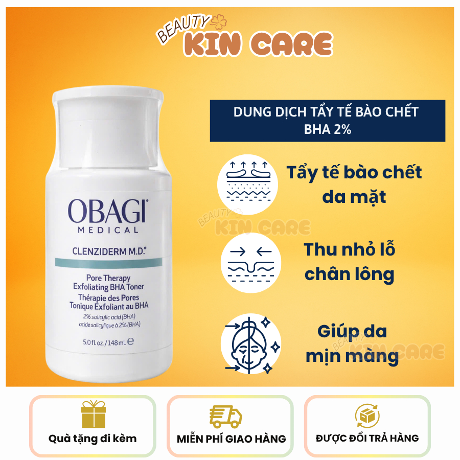 Toner 2% BHA Obagi Hỗ Trợ Giảm Mụn, Dầu Nhờn Tẩy Tế Bào Chết Clenziderm MD Pore Therapy 148ml