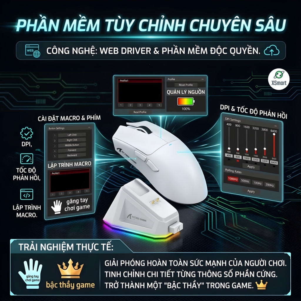 Chuột Gaming Không Dây Bluetooth Attack Shark X11 Chip PRO PAW3311 Có Dock Sạc LED, 22000 DPI | BigBuy360 - bigbuy360.vn
