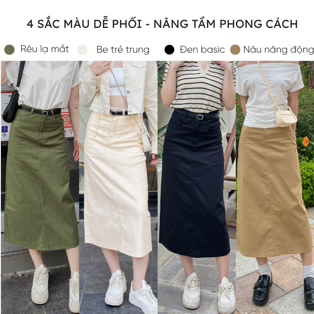 Chân váy kaki Mely Fashion dáng dài midi ulzzang vintage jean xẻ sau tôn dáng che giấu bụng đùi có túi sau CV67-01 | BigBuy360 - bigbuy360.vn