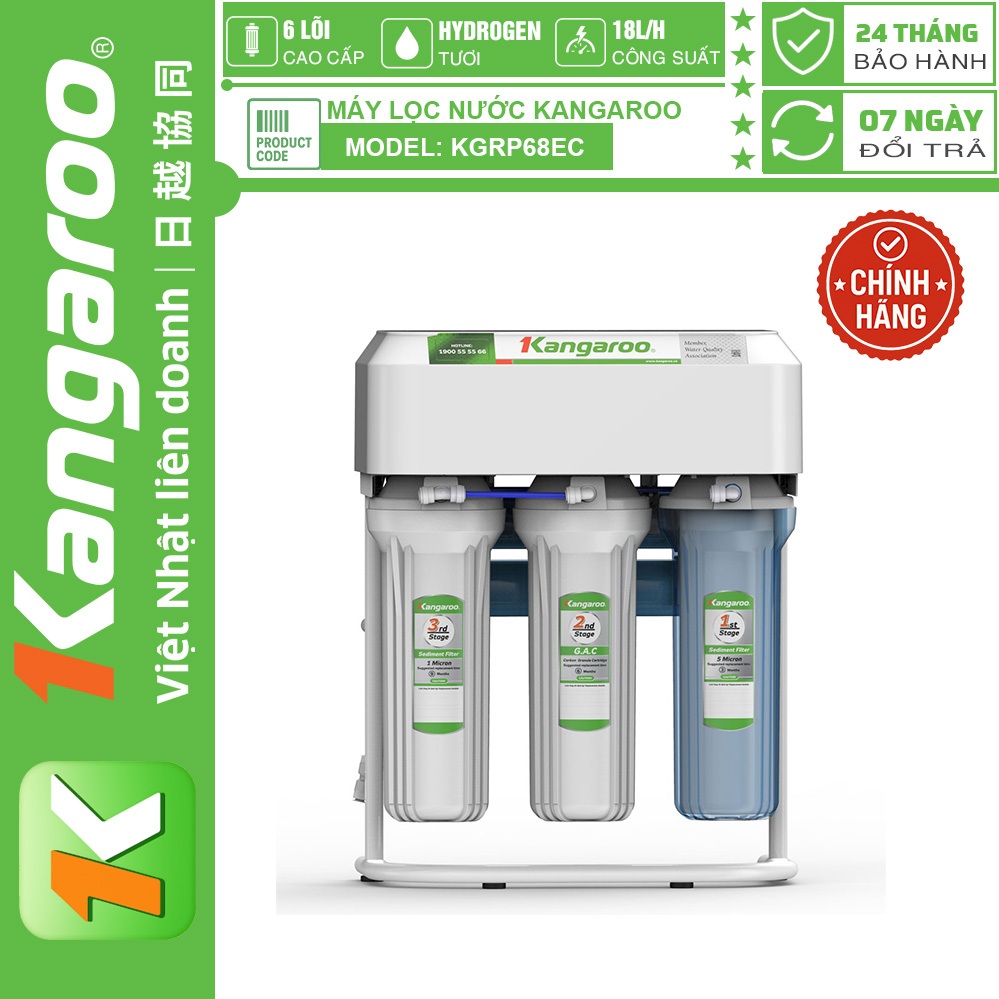 Kangaroo KGRP68EC - Máy Lọc Nước 6 Lõi Lọc Sạch Tinh Khiết, Công Suất 18L/H, Bảo Hành 24 Tháng Tận N