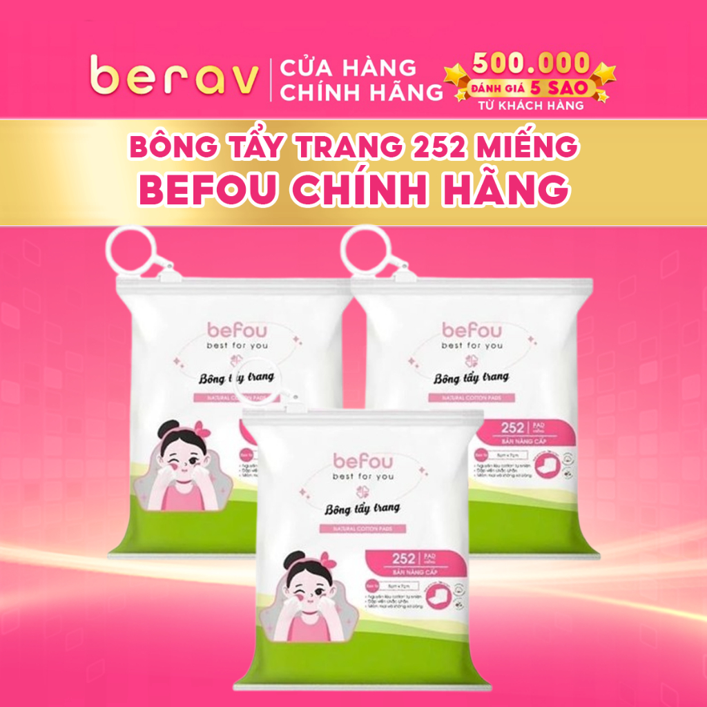 Combo 3 Bông Tẩy Trang Cotton Befou 252 Miếng Vuông
