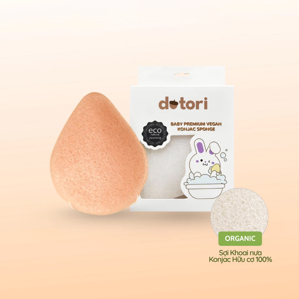 Bông Tắm, Bông Rửa Mặt Chính Hãng Dotori Nguyên Liệu 100% Hữu Cơ, Tạo Bọt Tốt Giúp Tiết Kiệm Sữa Tắm