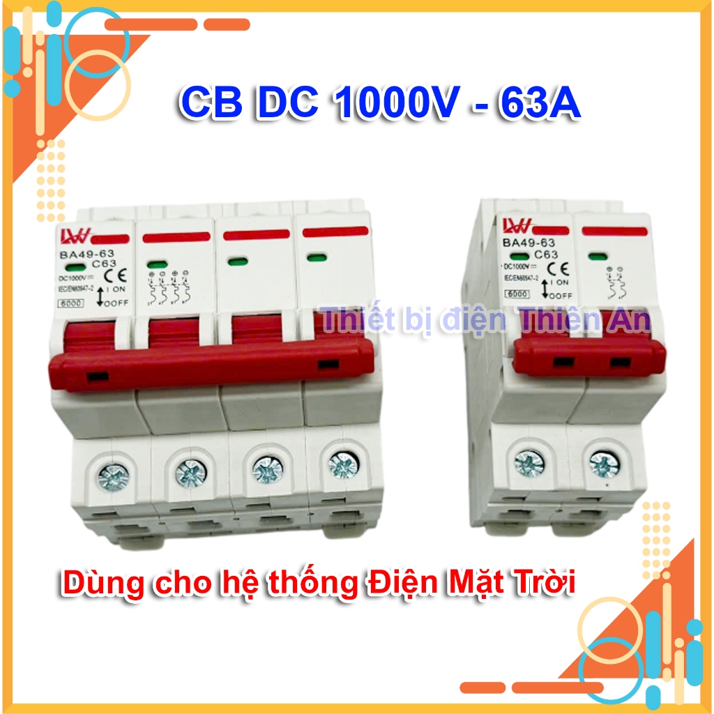 CB DC 1000V 63A 2P / 4P – Cầu Dao Chuyên Dụng Điện Một Chiều Solar Pin Mặt Trời 1000V - 63A 2P 4P
