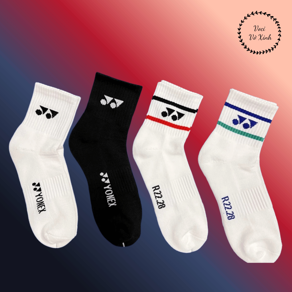 TẤT VỚ YONEX CỔ TRUNG LÓT BÔNG ĐỆM XÙ TRƠN - KẺ VIỀN FREESIZE NAM , NỮ