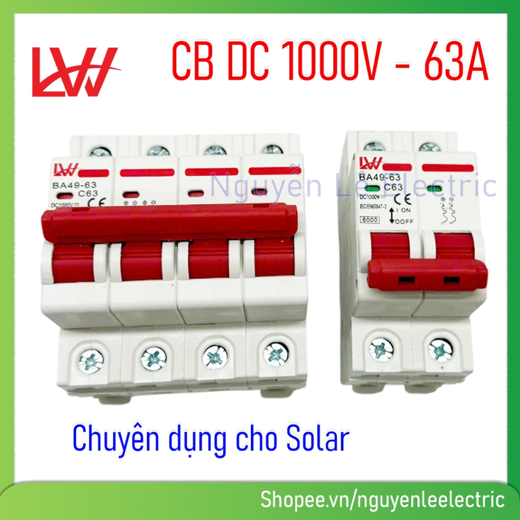 CB DC 1000V 63A 2P 4P Át DC 1000V 2P 4P 63A Bộ ngắt mạch một chiều Điện Mặt Trời BA49-63 cho Solar