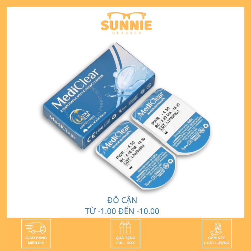 Kính áp tròng Mediclear - Úc trong suốt dùng 3 tháng, lens trong suốt cận thị chính hãng -1.00 đến -