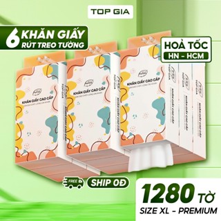 Khăn giấy rút Top Gia Thùng 6 bịch treo tường đa sắc 1280 tờ, dập vân 4D, siêu dai và mềm mịn